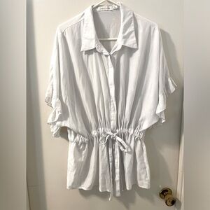 Bishop + Young white ruffle sleeve & gathered tie waist lightweight blouse sz1X